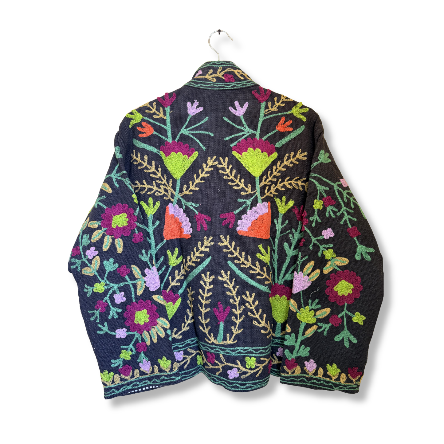 Women’s Midnight Petal Black Suzani Reversible Cotton Jacket – Artistic Embroidered Statement Jacket