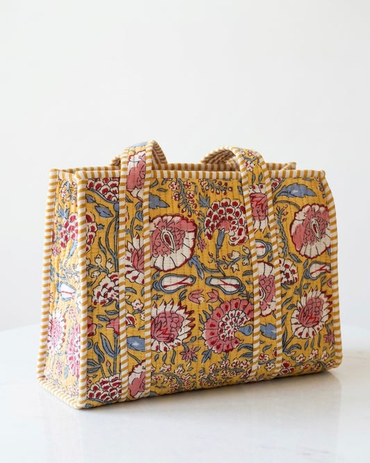 Yellow floral Quilted Mini Tote Bag 10X12