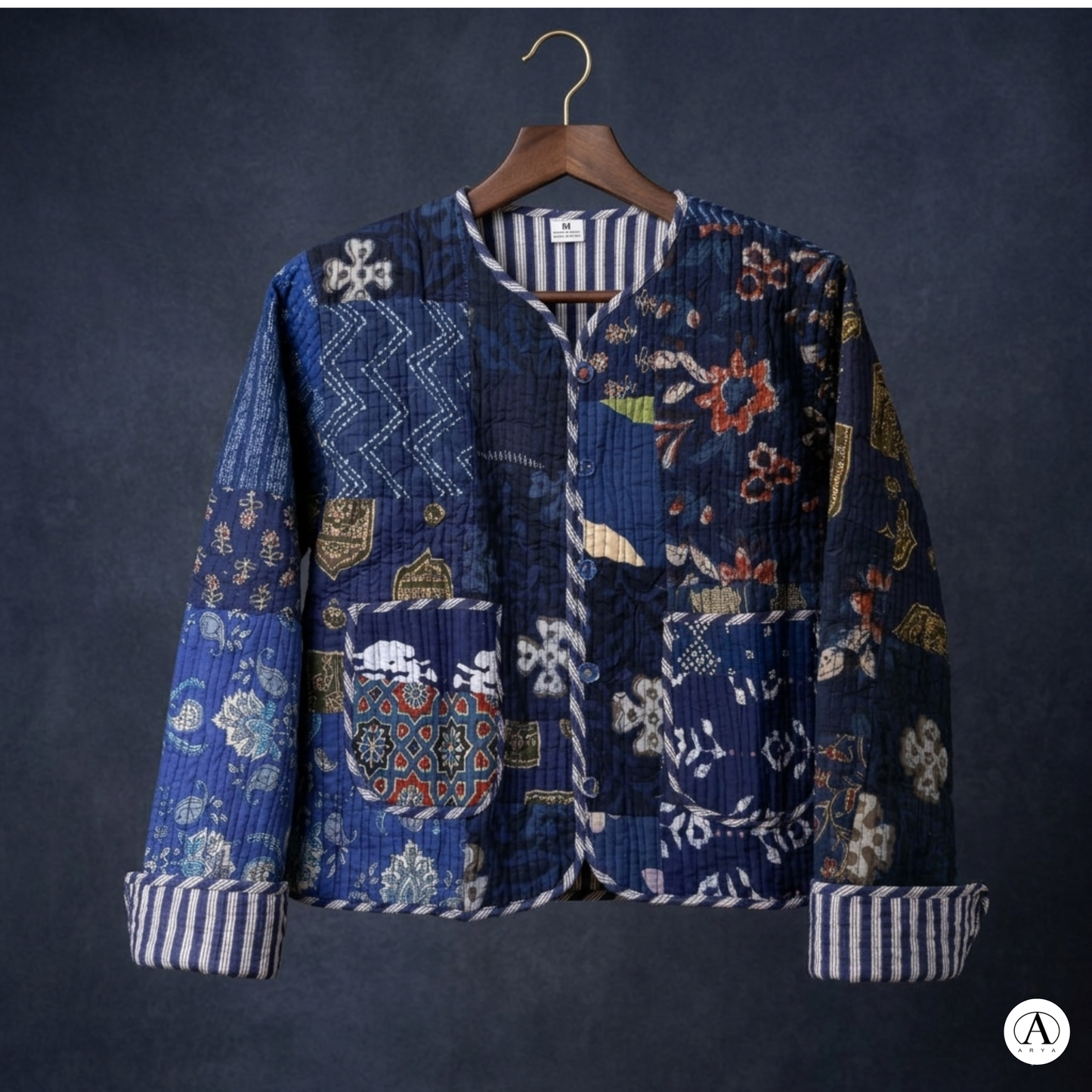Midnight Blue Indigo – Patchwork Quilted Cotton Reversible Jacket