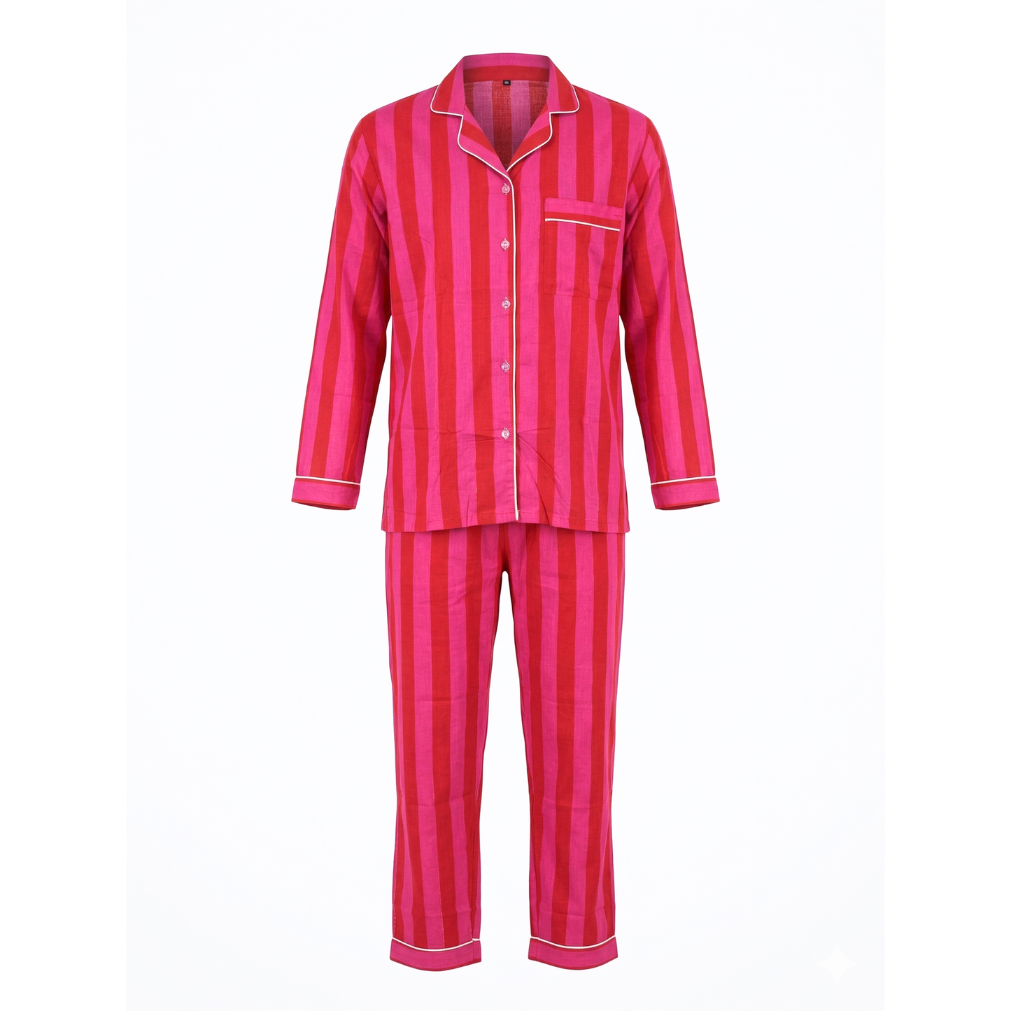 Women’s Pink Red Striped Cotton Night Suit Set – Elegant Two Piece Pajama Set