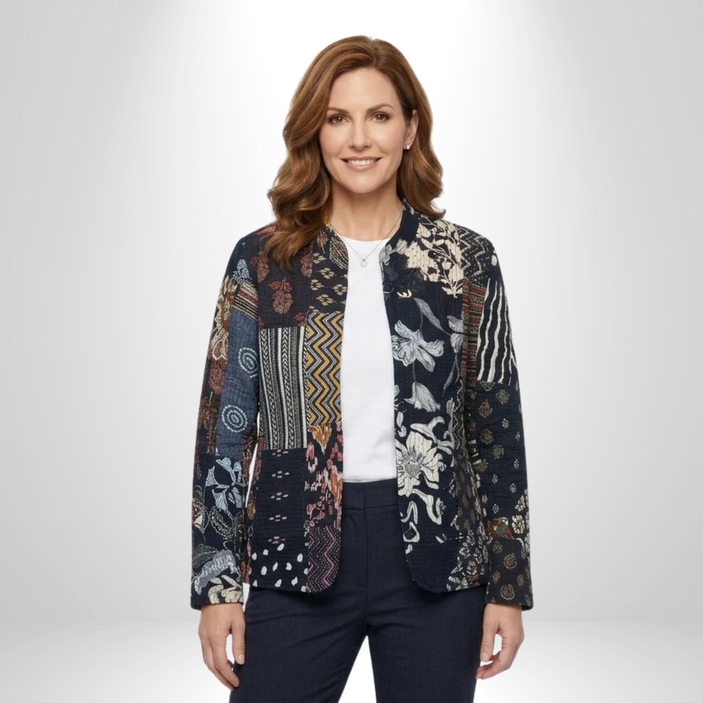 Midnight Mosaic – Long Black Patchwork Cotton Quilted Reversible Jacket