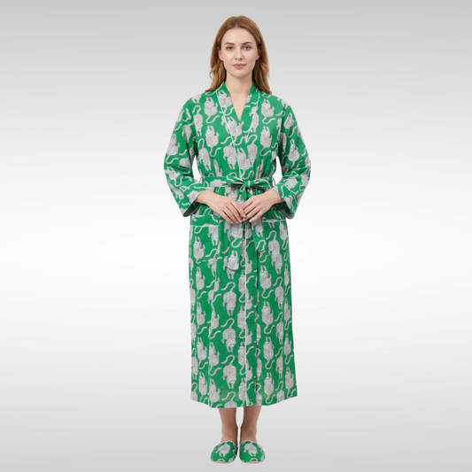 Green Spirit Tiger – Women’s Cotton Tibetan Kimono
