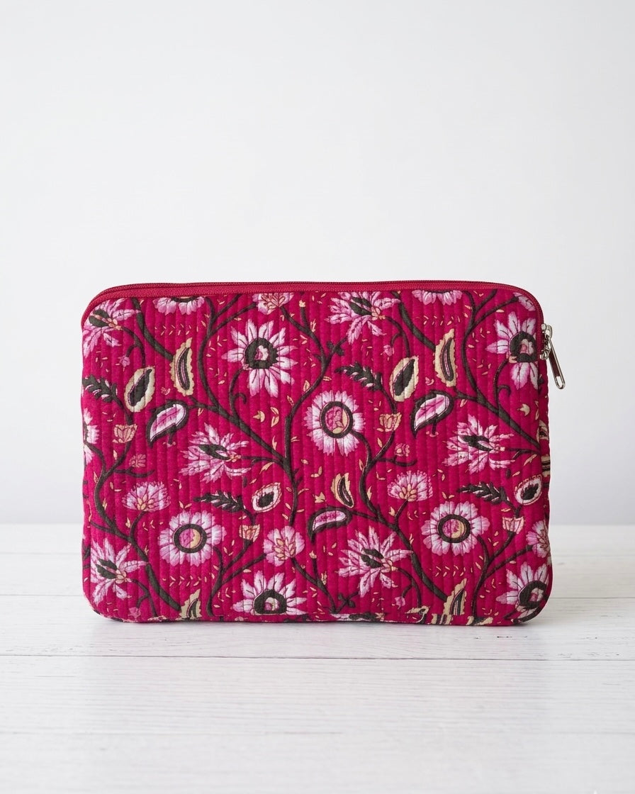 Pink Floral Quilted Laptop Bag