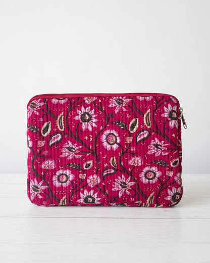 Pink Floral Quilted Laptop Bag