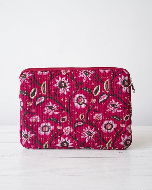 Pink Floral Quilted Laptop Bag