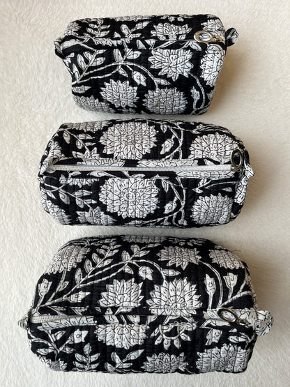 Black White Floral – Utility Pouch Pack of 3