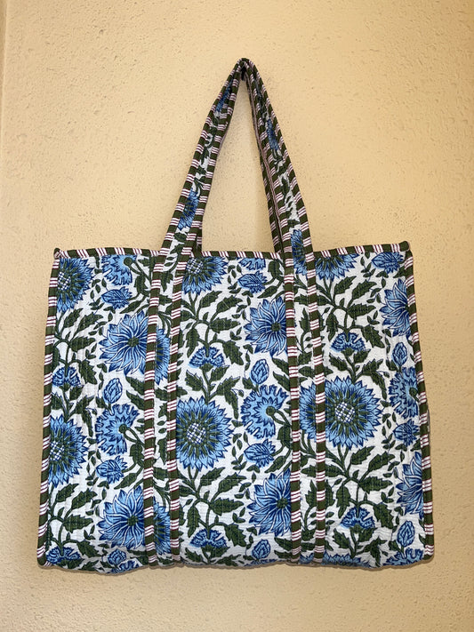 Blue Floral-1 – Tote & 3 Pouch Set