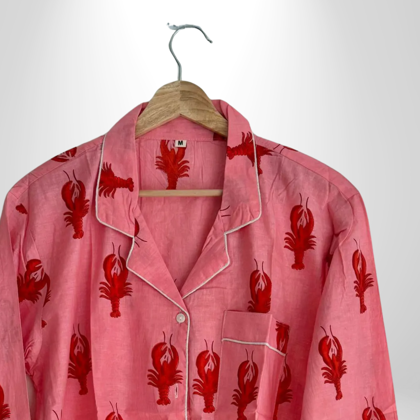 Women's Pink Lobster Love Cotton Night Suit Set – Elegant Two Piece Pajama Set