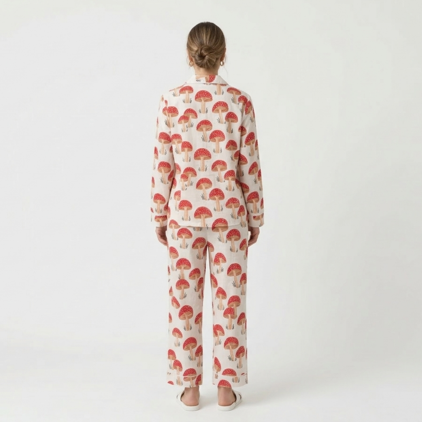 Women's Red Mushroom Print Cotton Night Suit Set – Cute Two Piece Pajama Set
