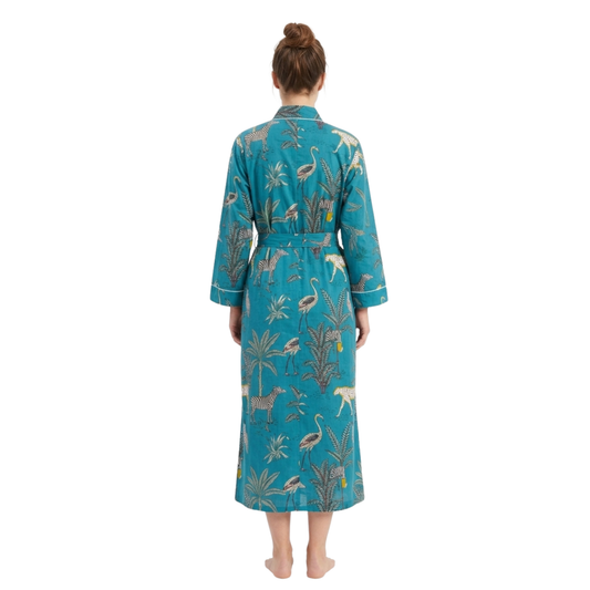 Teal Blue Safari – Women’s Cotton Kimono