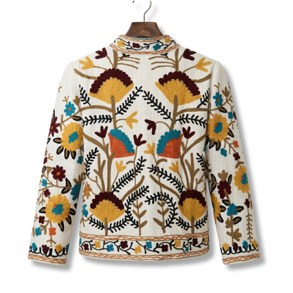 Women's White floral Suzani Reversible Jacket – Artistic Embroidered Statement Jacket