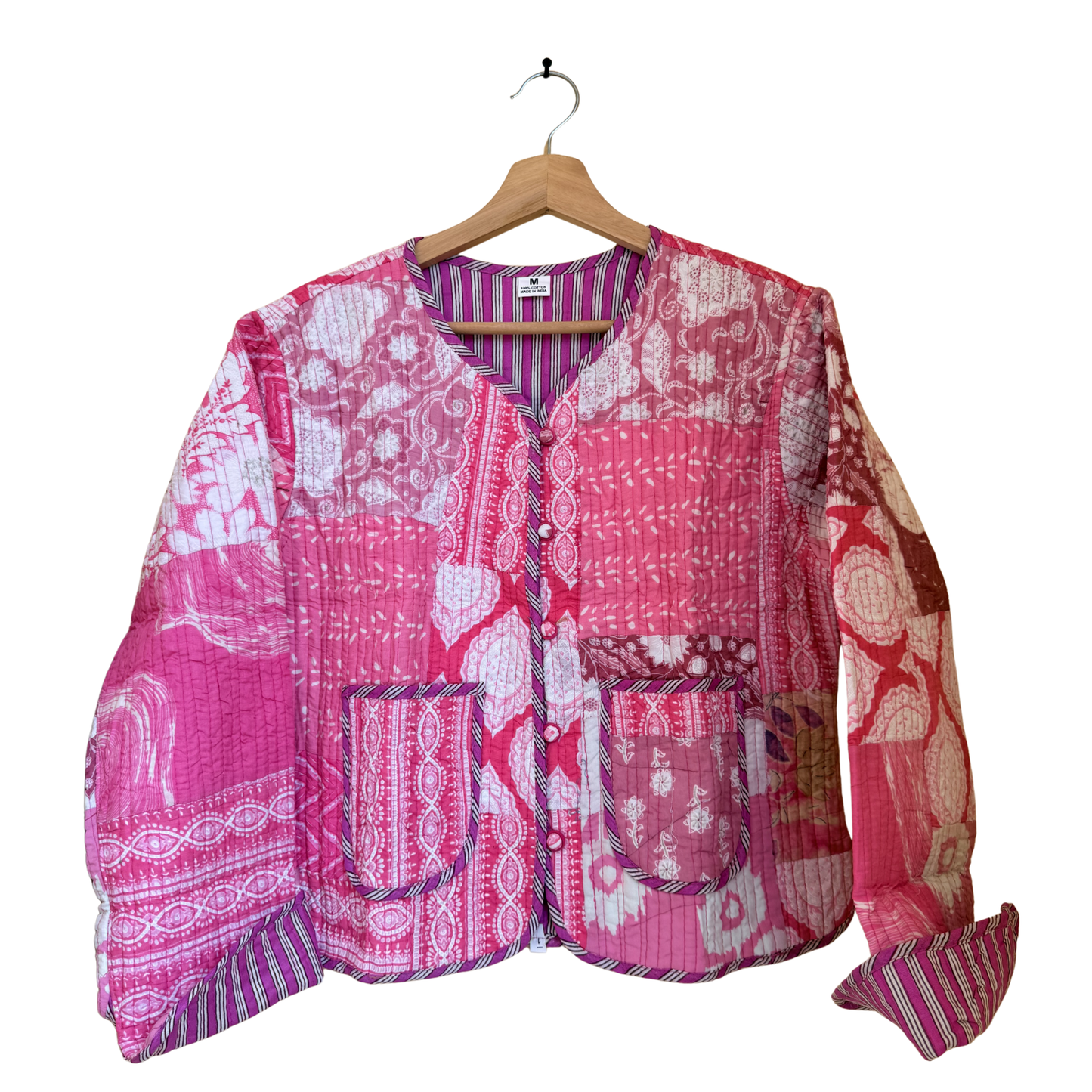 Rosé Pink Delight – Patchwork Cotton Quilted Reversible Jacket