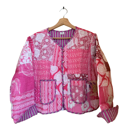 Rosé Pink Delight – Patchwork Cotton Quilted Reversible Jacket