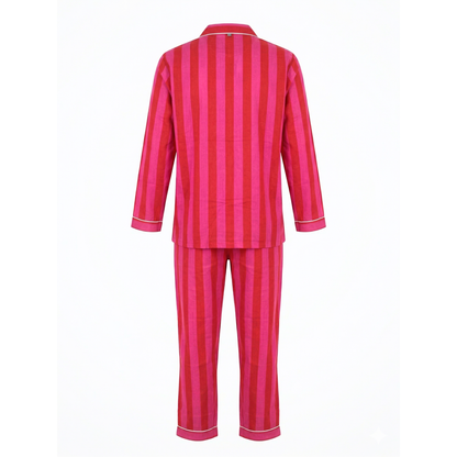 Women’s Pink Red Striped Cotton Night Suit Set – Elegant Two Piece Pajama Set