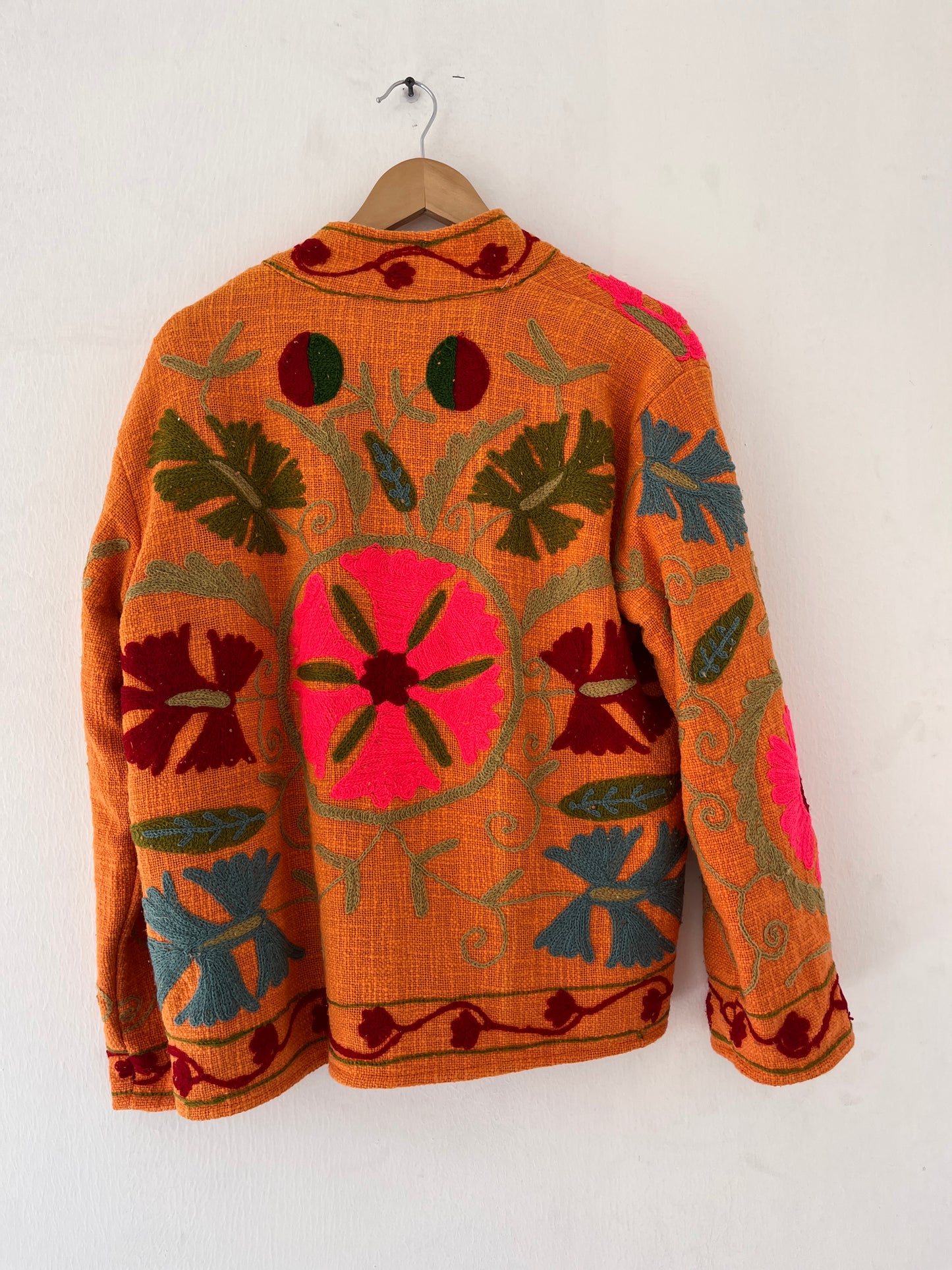 Women's Orange Floral Suzani Reversible Velvet Jacket – Artistic Embroidered Statement Jacket