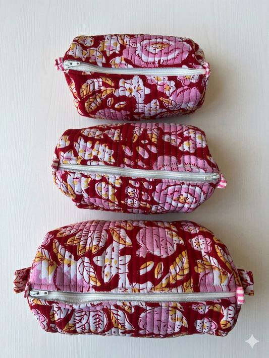 Red pink floral – Utility Pouch Pack of 3