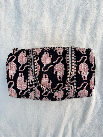 Black Tiger Print Quilted Cotton Duffle Bag – Lightweight Travel Weekender