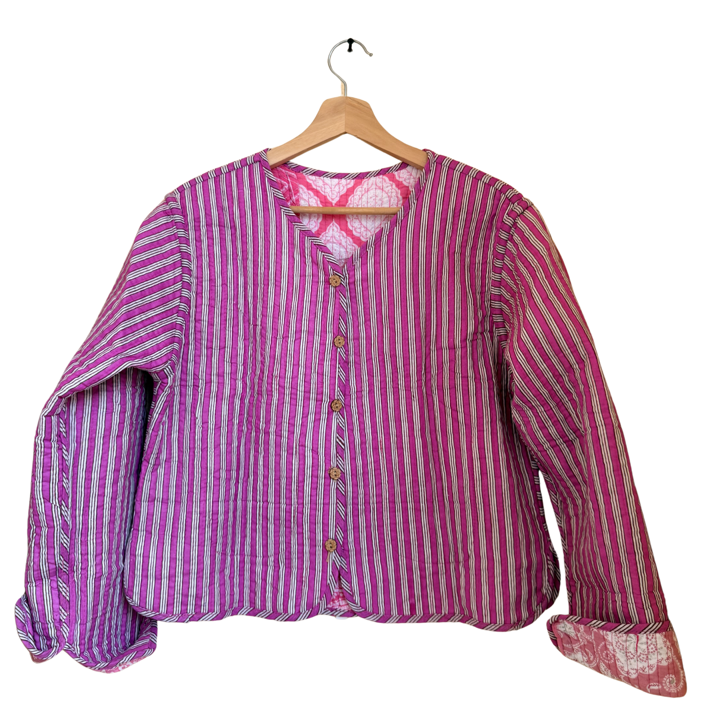 Rosé Pink Delight – Patchwork Cotton Quilted Reversible Jacket