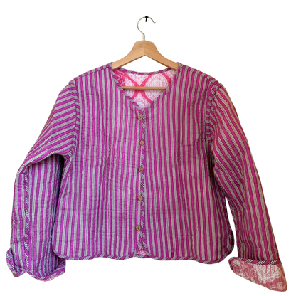 Rosé Pink Delight – Patchwork Cotton Quilted Reversible Jacket