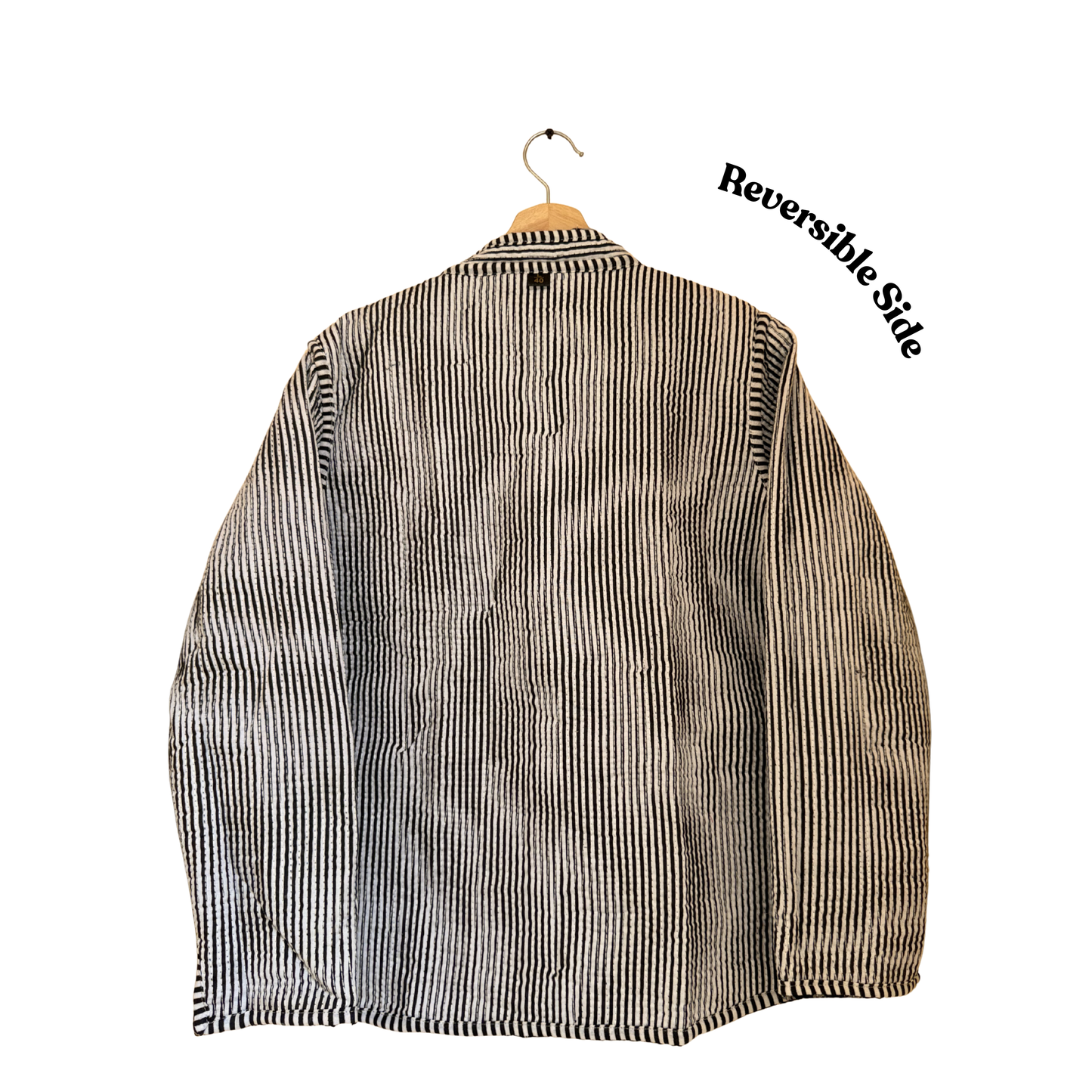 Midnight Mosaic – Long Black Patchwork Cotton Quilted Reversible Jacket