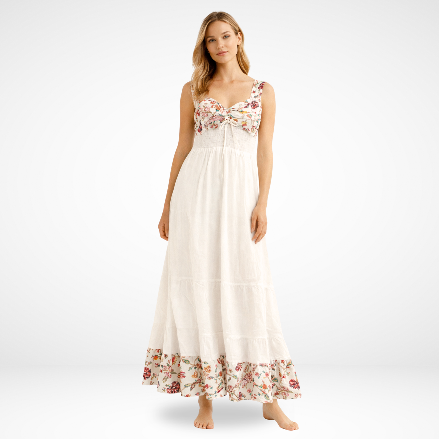 Ivory Bloom – White Floral Luxe Dress