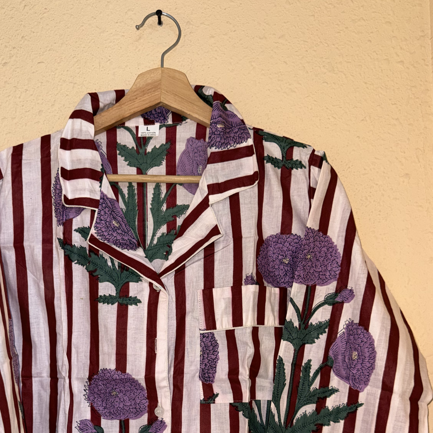 Women's Berry Bloom Stripes Cotton Night Suit Set – Elegant Two Piece Pajama Set