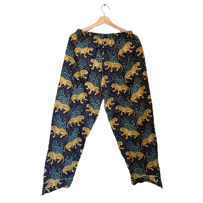 Women’s Navy Blue Leopard Print Cotton Night Suit Set – Elegant Two Piece Pajama Set