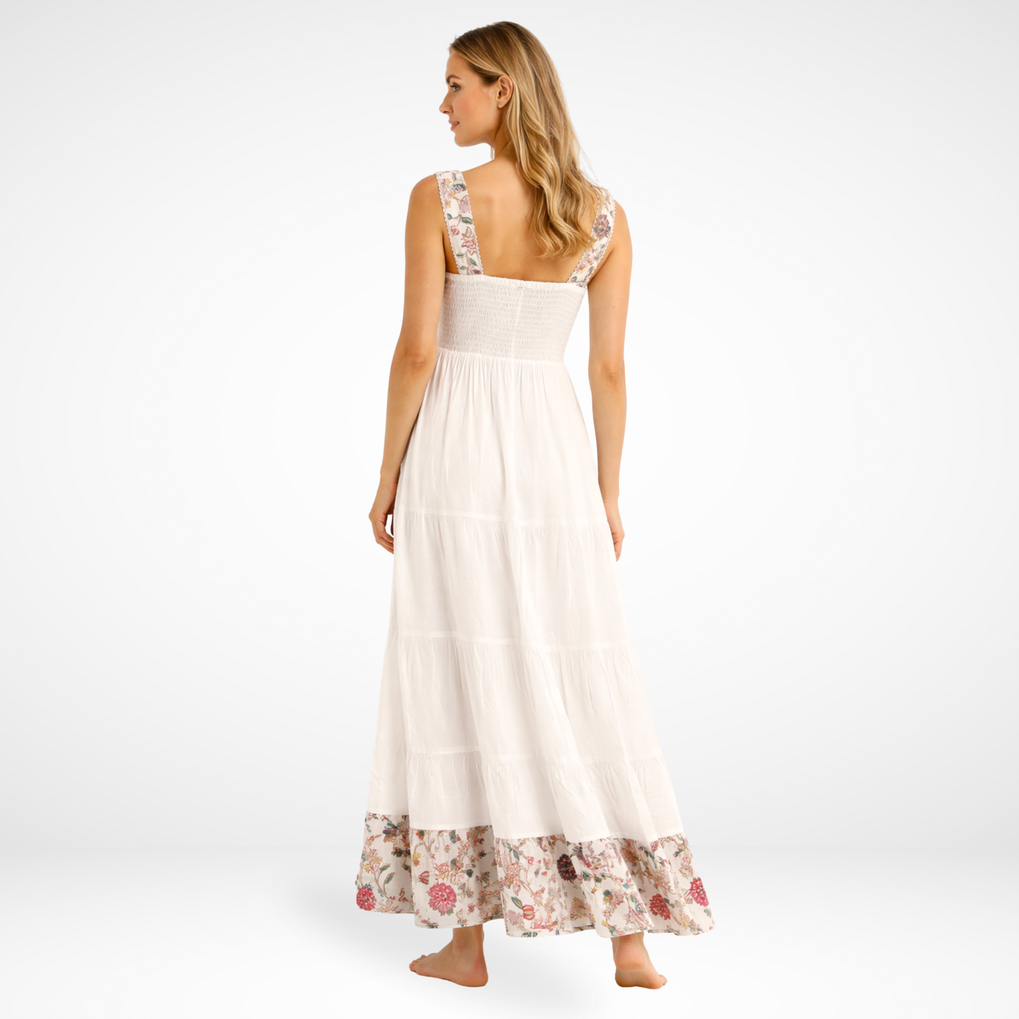 Ivory Bloom – White Floral Luxe Dress