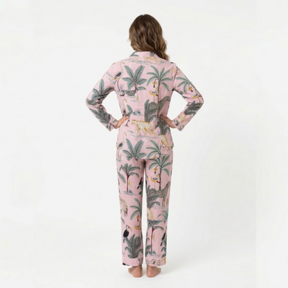 Women's Blush Pink Safari Print Cotton Night Suit Set – Elegant Two Piece Pajama Set
