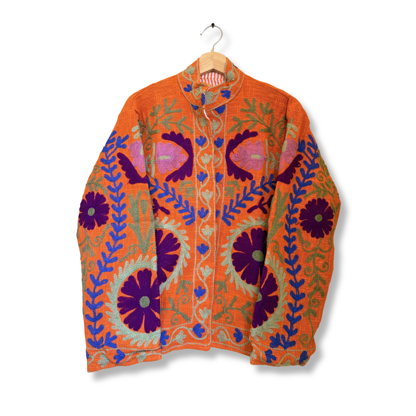 Women’s Saffron Petal Orange Suzani Reversible Cotton Jacket – Artistic Embroidered Statement Jacket