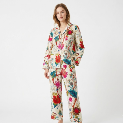 Women's White Vine Garden – Elegant Two Piece Cotton Pajama Set