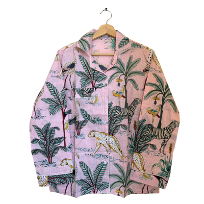Women's Blush Pink Safari Print Cotton Night Suit Set – Elegant Two Piece Pajama Set