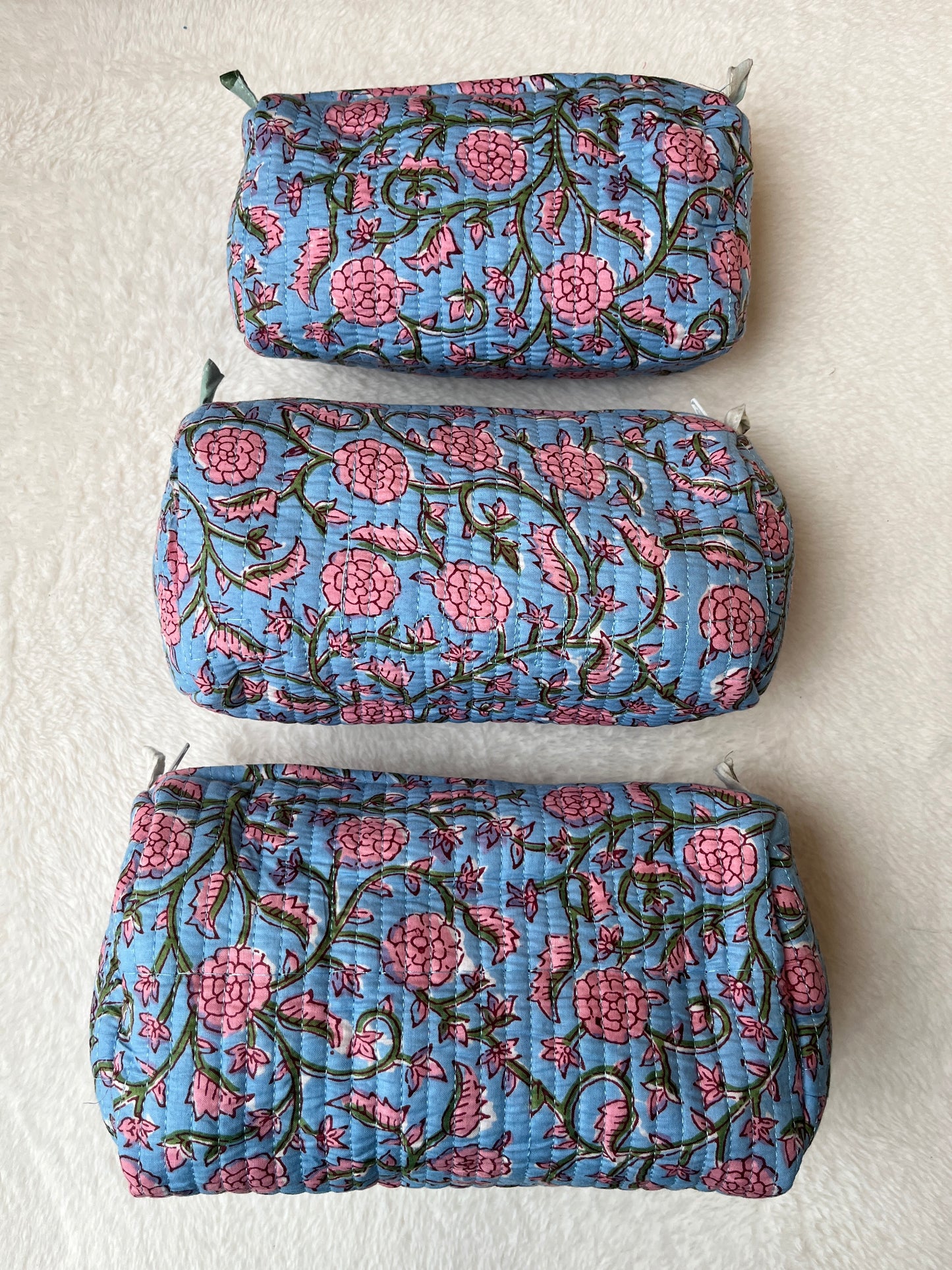 Blue Pink Floral – Utility Pouch Pack of 3