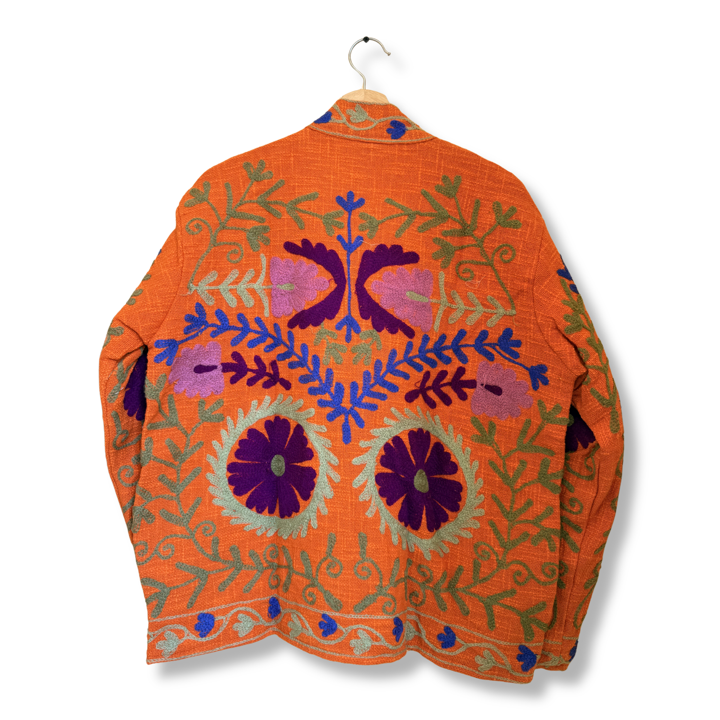 Women’s Saffron Petal Orange Suzani Reversible Cotton Jacket – Artistic Embroidered Statement Jacket