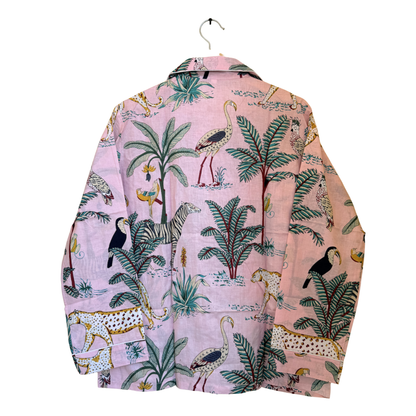 Women's Blush Pink Safari Print Cotton Night Suit Set – Elegant Two Piece Pajama Set