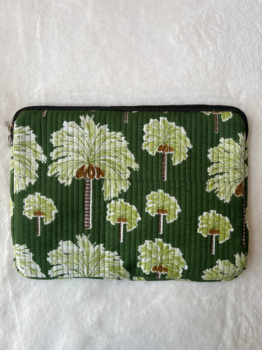 Green palm tree Quilted Laptop Bag
