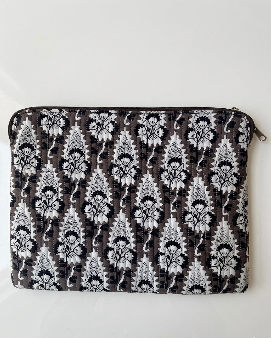 White Floral Quilted Laptop Bag