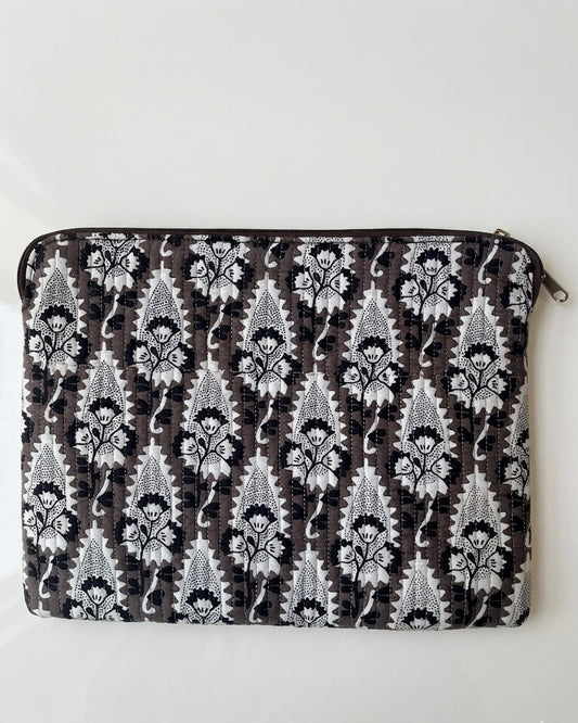 White Floral Quilted Laptop Bag