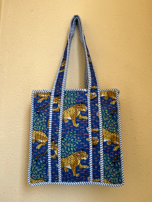 Blue leopard – Quilted Mini Tote Bag 12X12