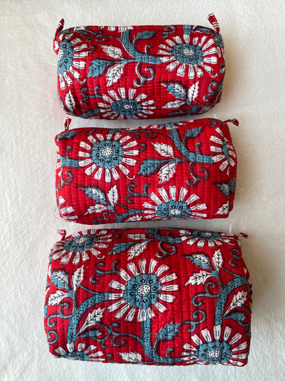 Red Blue floral – Utility Pouch Pack of 3