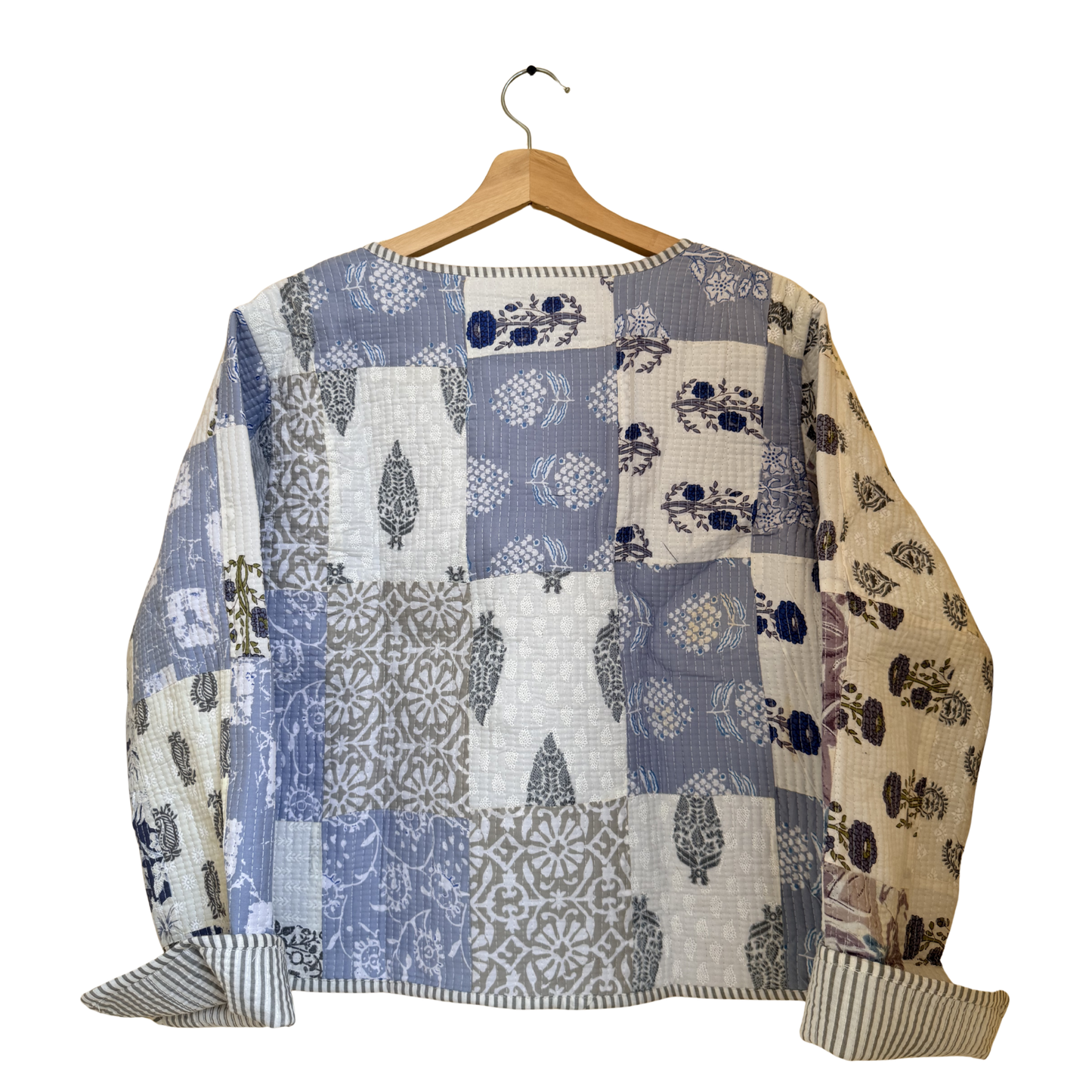 White Blue Mist – Patchwork Cotton Quilted Reversible Jacket