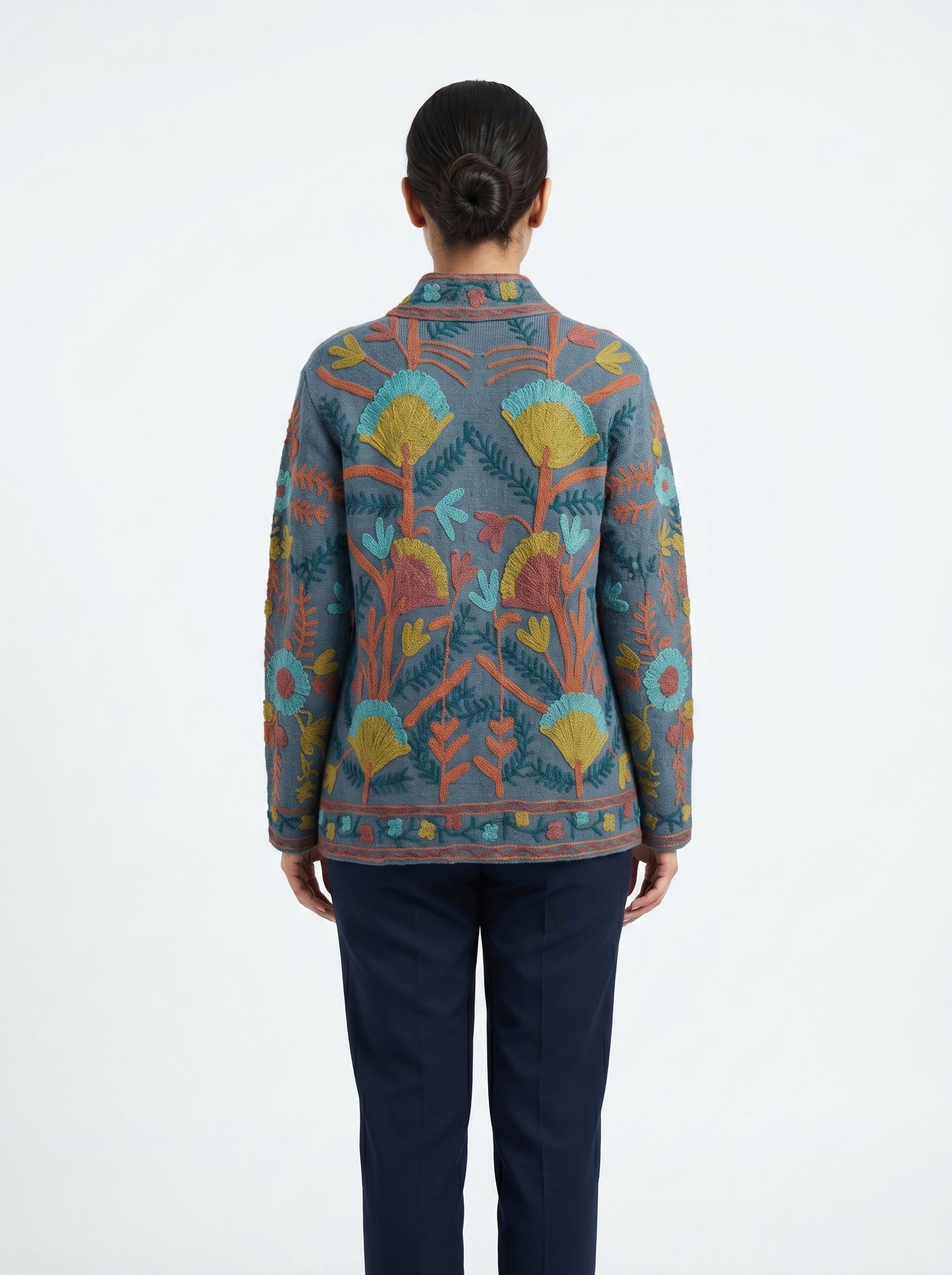Women's Grey Suzani Reversible Jacket – Artistic Embroidered Statement Jacket