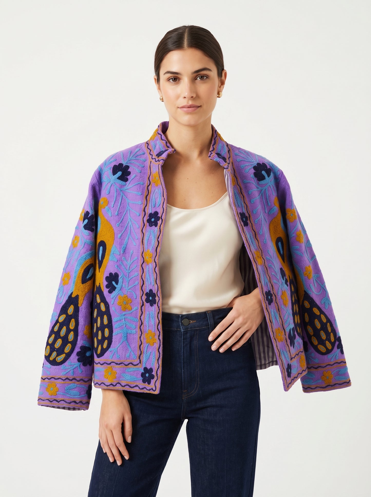 Women's Blue Suzani Reversible Jacket – Artistic Embroidered Statement Jacket