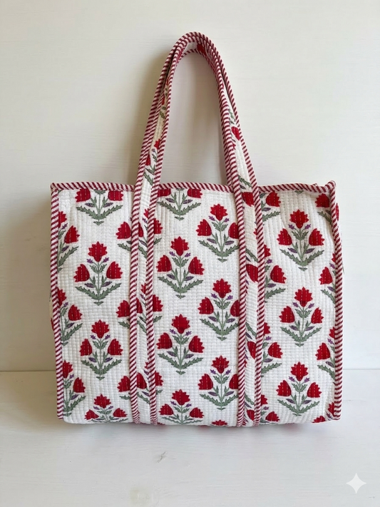 Scarlet White Bloom – Muse Tote Bag 16X16