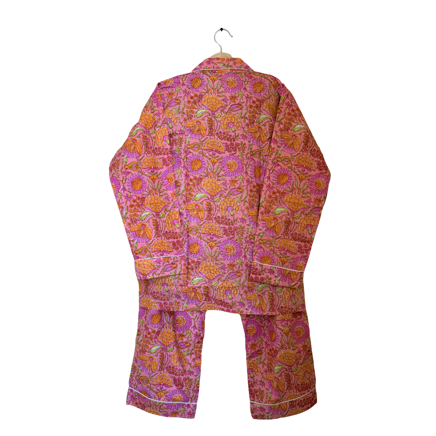 Women’s Pink Garden Dreams Print Cotton Night Suit Set – Elegant Two Piece Pajama Set