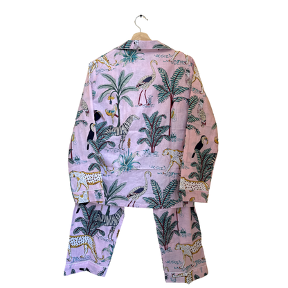 Women's Blush Pink Safari Print Cotton Night Suit Set – Elegant Two Piece Pajama Set