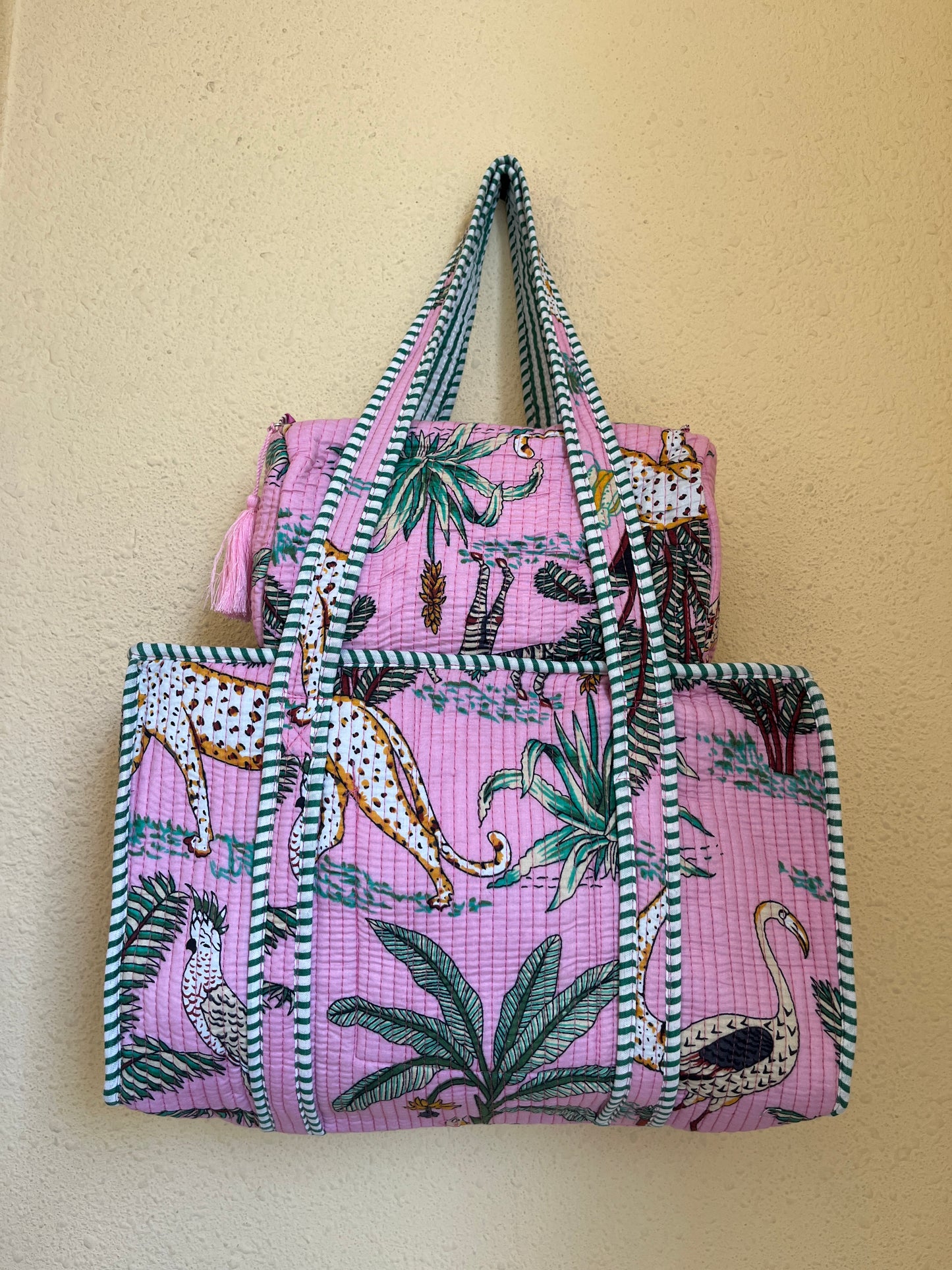 Pink Safari Quilted Tote & Pouch Set