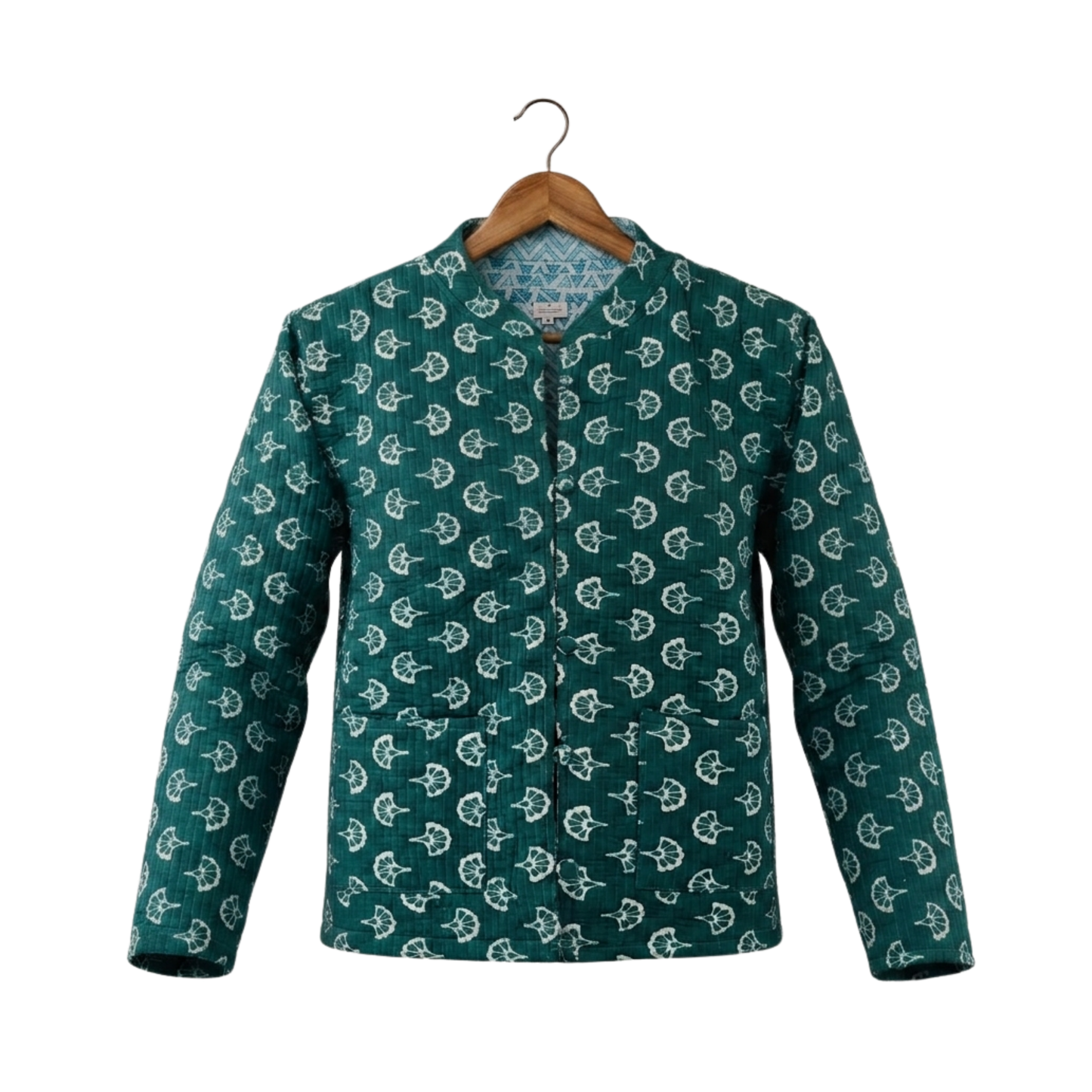 Forest Muse – Long Dark Green Cotton Quilted Reversible Jacket
