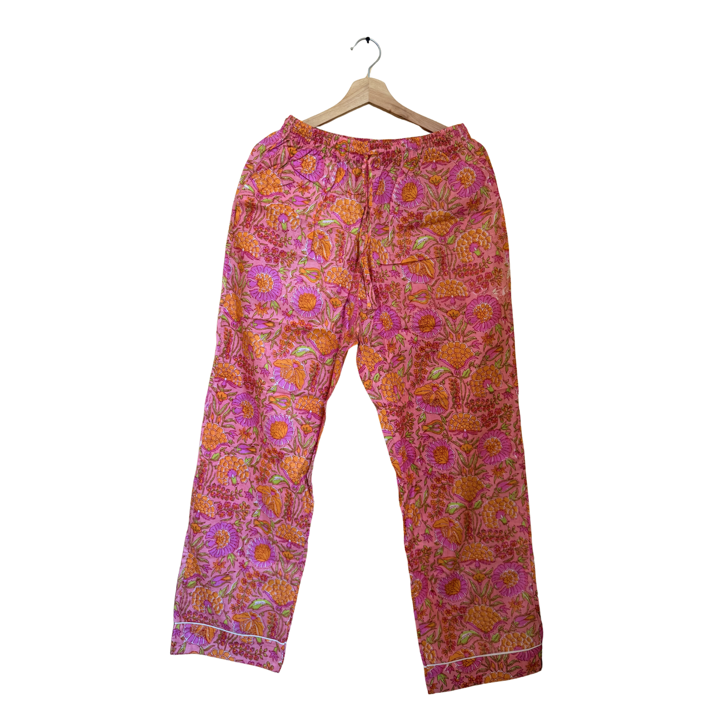 Women’s Pink Garden Dreams Print Cotton Night Suit Set – Elegant Two Piece Pajama Set