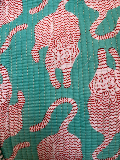 Teal Tiger Quilted Mini Tote Bag 10X12